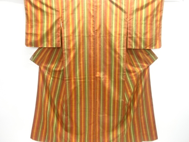 未使用品　縞織出し手織り節紬着物